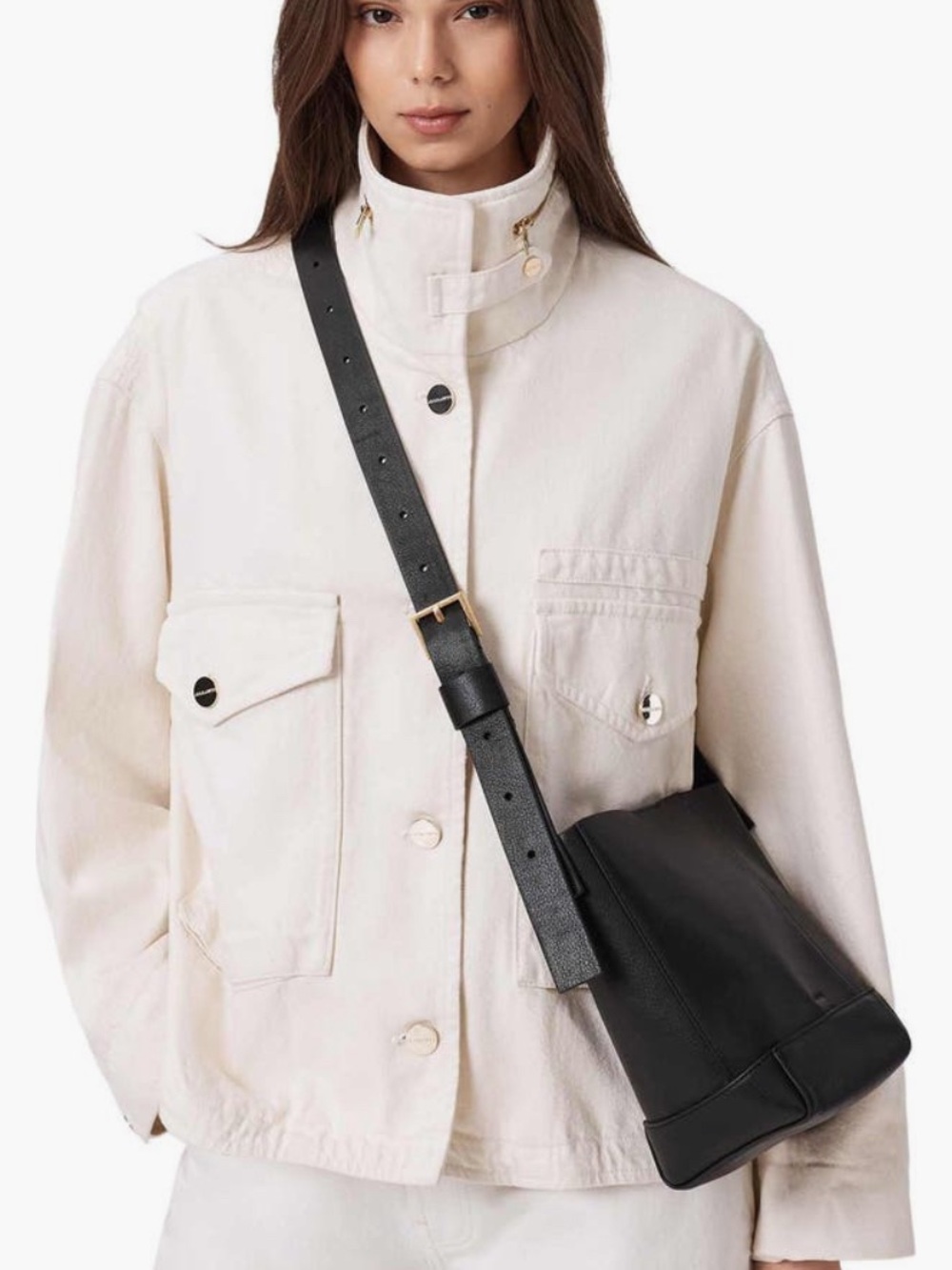 AllSaints Black Leather Crossbody Bucket Bag